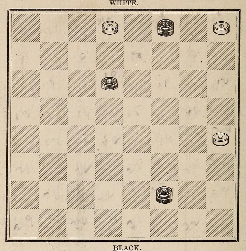 An illustration from Cross opening, games of draughts, 1878, leaf 198