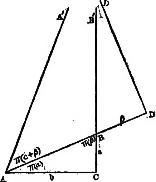 An illustration from Geometrical researches on the theory of parallels, 1914, leaf 44