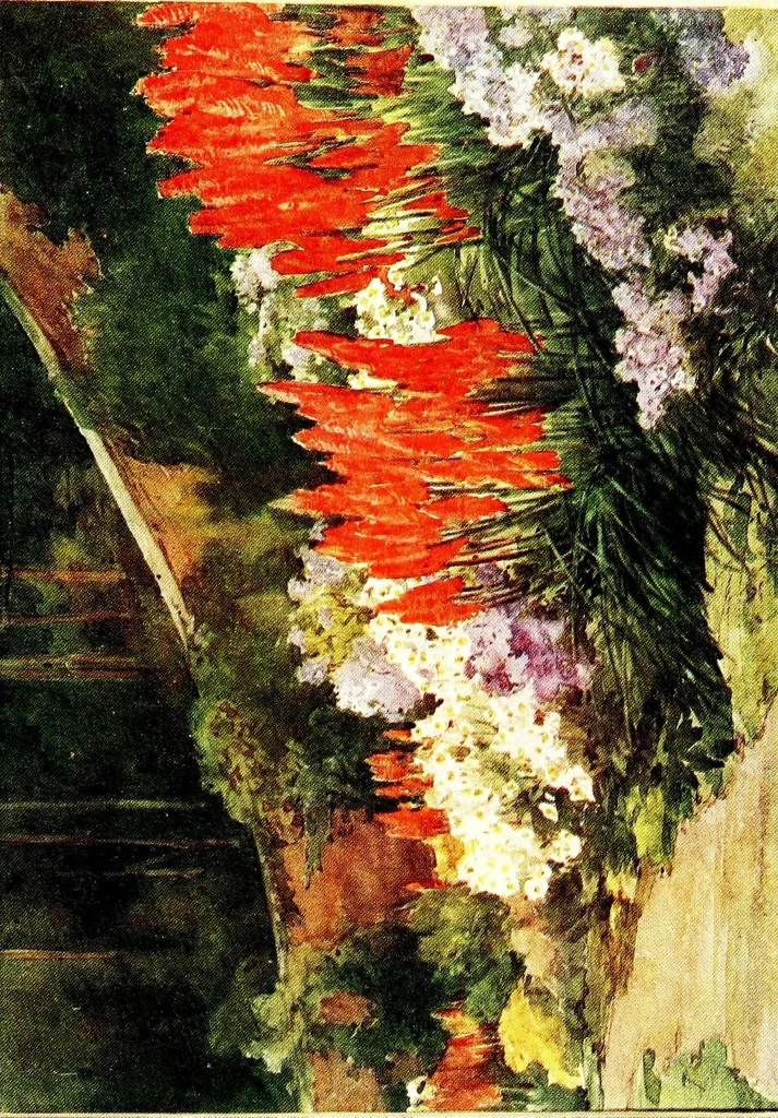 An illustration from Flower grouping in English, Scotch & Irish gardens; notes & 56 sketches in colour, 1907, leaf 145