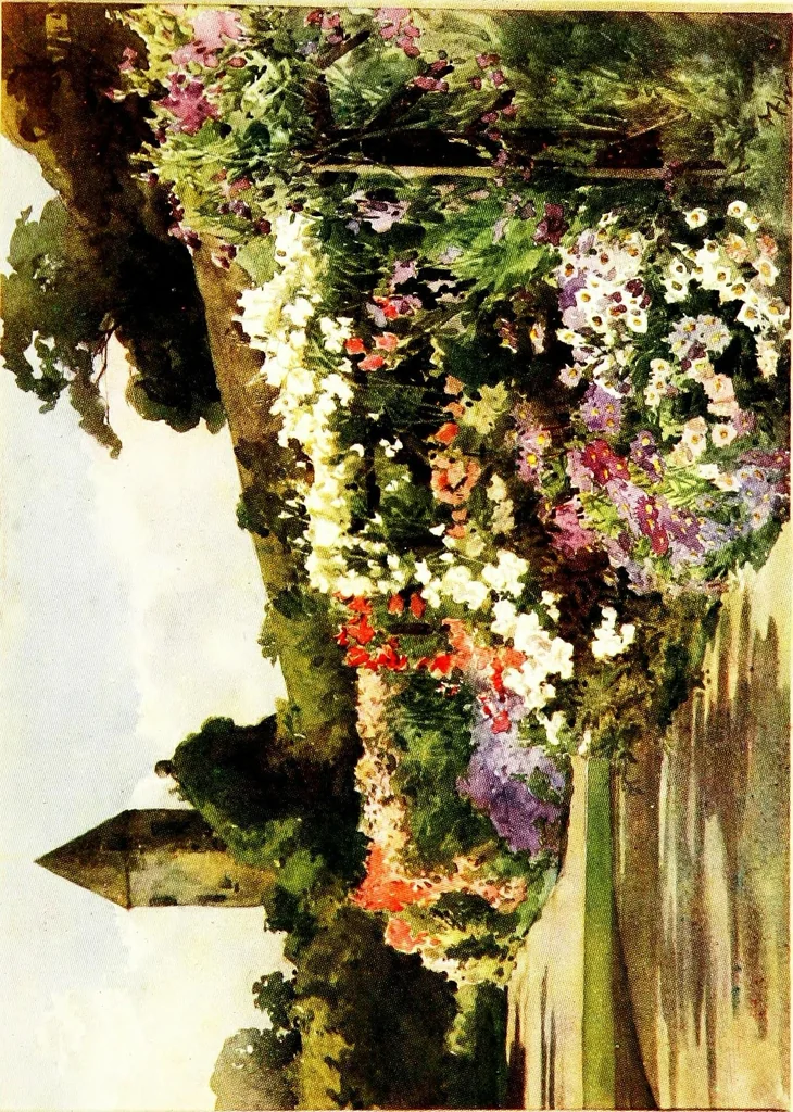 An illustration from Flower grouping in English, Scotch & Irish gardens; notes & 56 sketches in colour, 1907, leaf 157