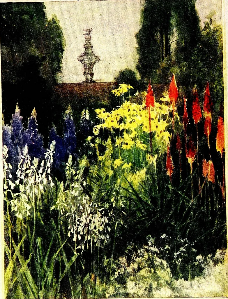 An illustration from Flower grouping in English, Scotch & Irish gardens; notes & 56 sketches in colour, 1907, leaf 28