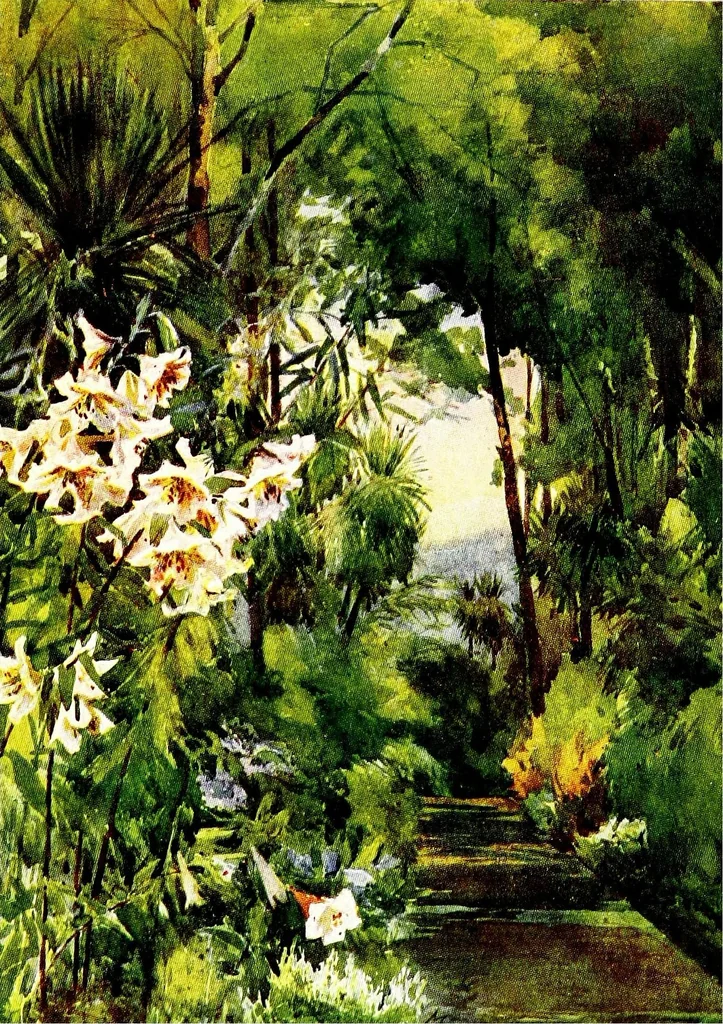 An illustration from Flower grouping in English, Scotch & Irish gardens; notes & 56 sketches in colour, 1907, leaf 373
