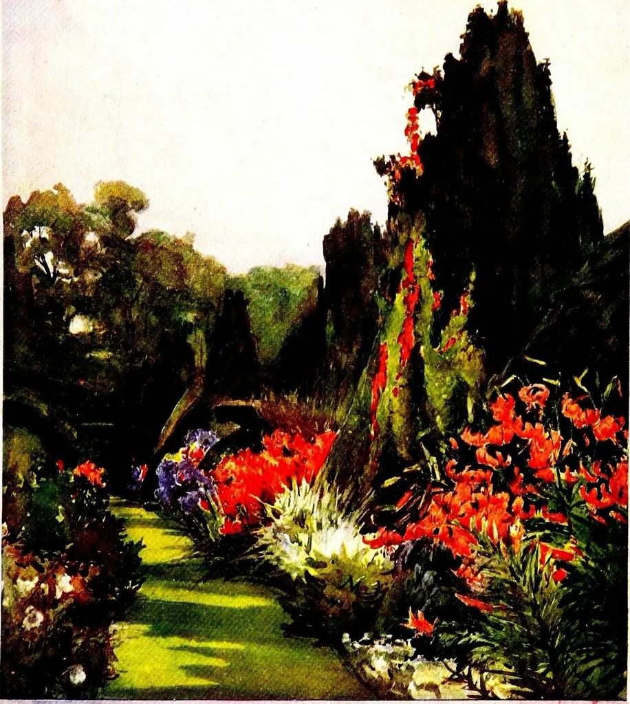 An illustration from Flower grouping in English, Scotch & Irish gardens; notes & 56 sketches in colour, 1907, leaf 380