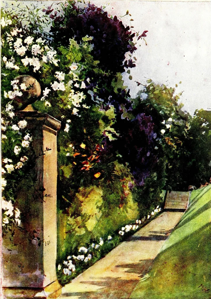 An illustration from Flower grouping in English, Scotch & Irish gardens; notes & 56 sketches in colour, 1907, leaf 419