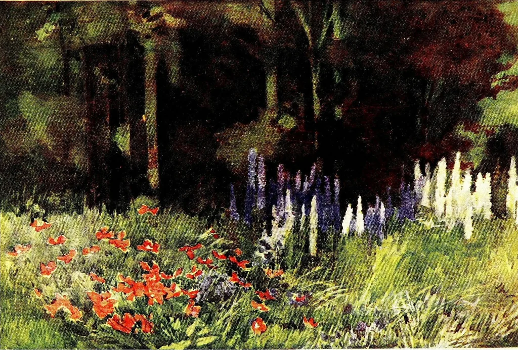 An illustration from Flower grouping in English, Scotch & Irish gardens; notes & 56 sketches in colour, 1907, leaf 465