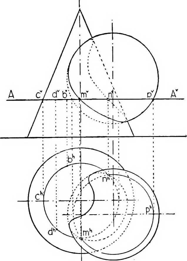 An illustration from Descriptive geometry, 1921, leaf 182