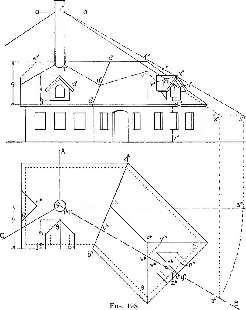 An illustration from Descriptive geometry, 1921, leaf 233