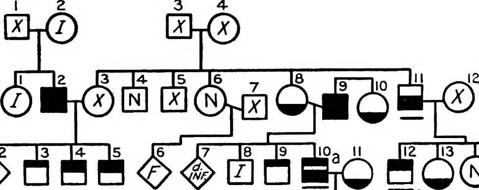 An illustration from The feebly inhibited; Nomadism, or the wandering impulse, with special reference to heredity, Inheritance of temperament, 1915, leaf 154