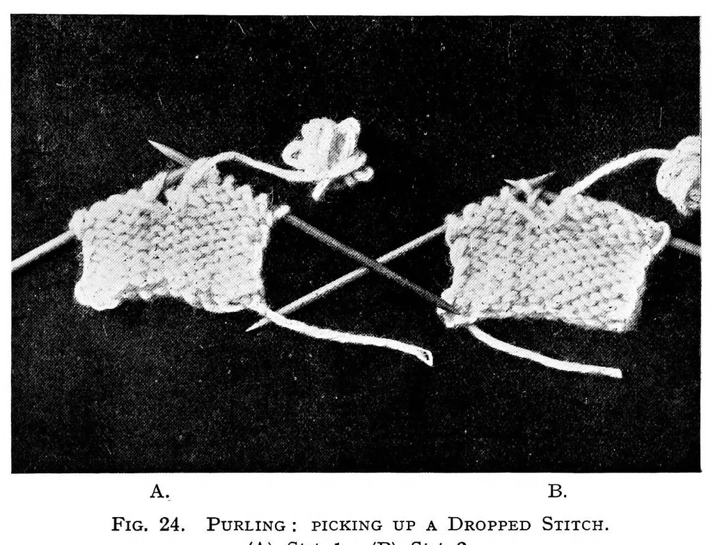 An illustration from Knitting without "specimens"; the modern book of school knitting and crochet, 1915, leaf 34