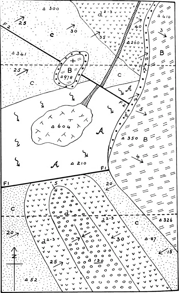 An illustration from Geological and topographical maps, their interpretation and use, a handbook for the geologist and civil engineer, 1911, leaf 109