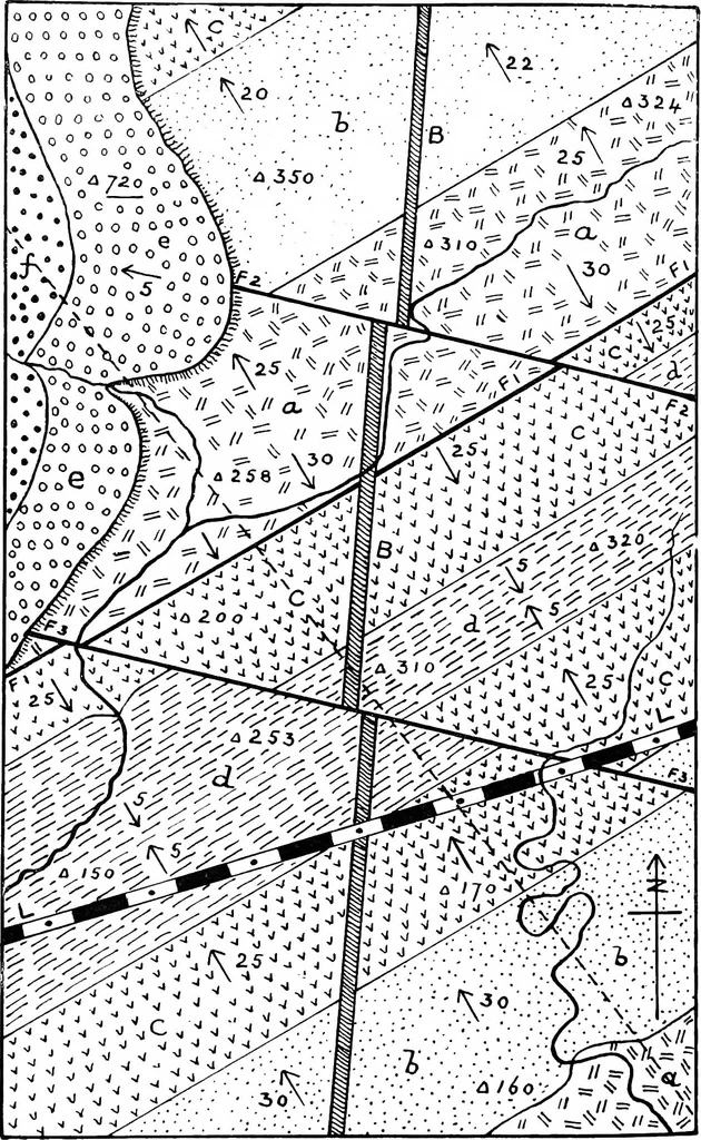 An illustration from Geological and topographical maps, their interpretation and use, a handbook for the geologist and civil engineer, 1911, leaf 113