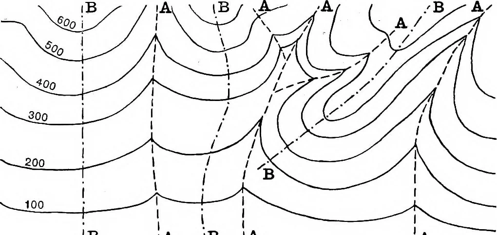 An illustration from Geological and topographical maps, their interpretation and use, a handbook for the geologist and civil engineer, 1911, leaf 19
