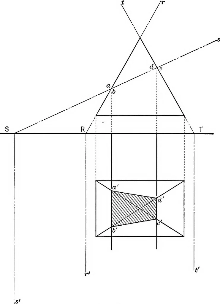 An illustration from The essentials of descriptive geometry, 1915, leaf 106