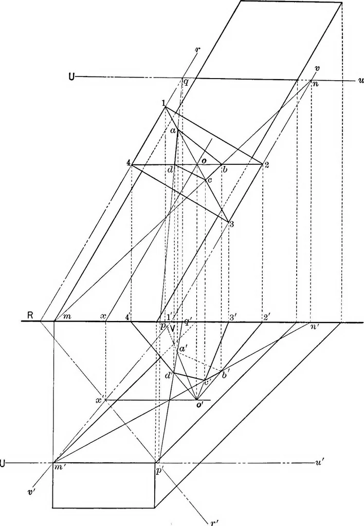 An illustration from The essentials of descriptive geometry, 1915, leaf 144