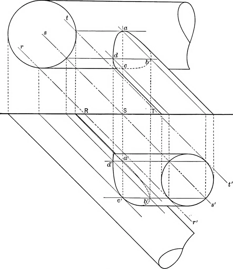 An illustration from The essentials of descriptive geometry, 1915, leaf 146