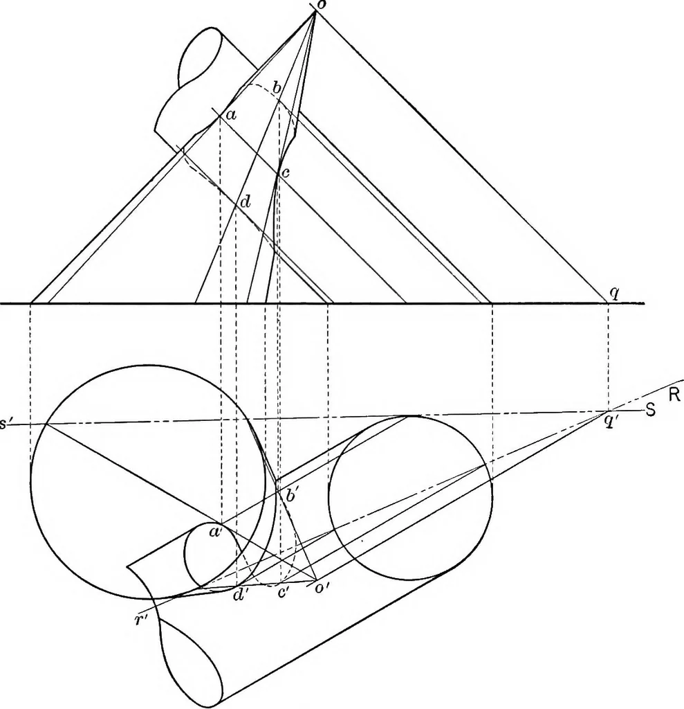 An illustration from The essentials of descriptive geometry, 1915, leaf 150
