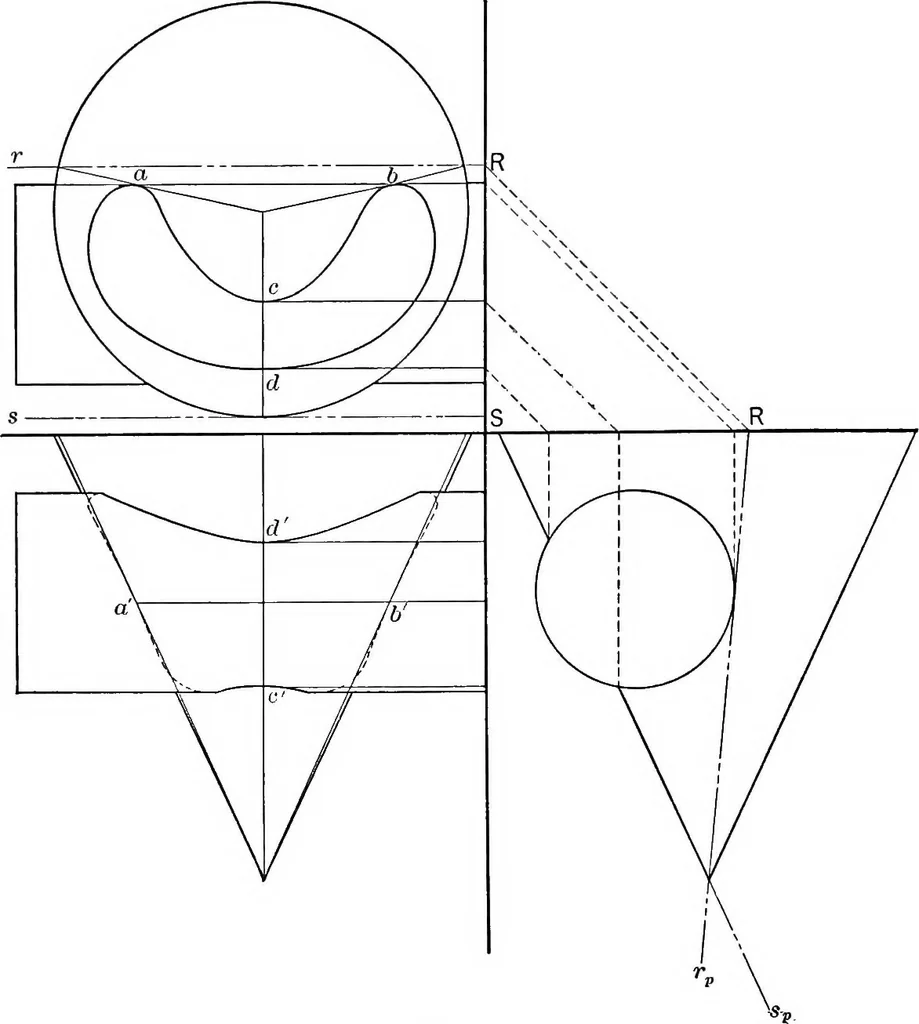 An illustration from The essentials of descriptive geometry, 1915, leaf 151