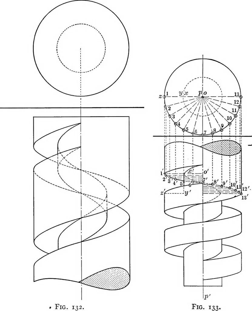 An illustration from The essentials of descriptive geometry, 1915, leaf 177