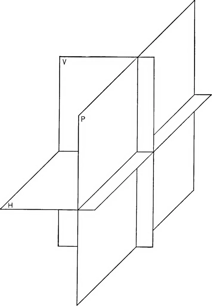 An illustration from The essentials of descriptive geometry, 1915, leaf 25