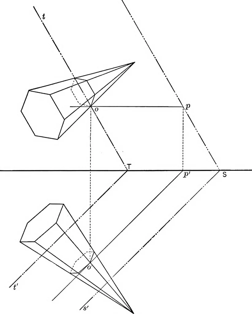 An illustration from The essentials of descriptive geometry, 1915, leaf 66