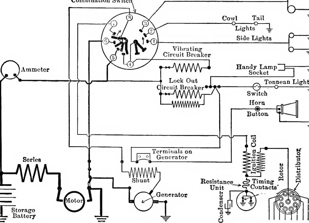 An illustration from Classroom lecture notes, automotive starting, lighting and ignition, with diagrams, 1918, leaf 143