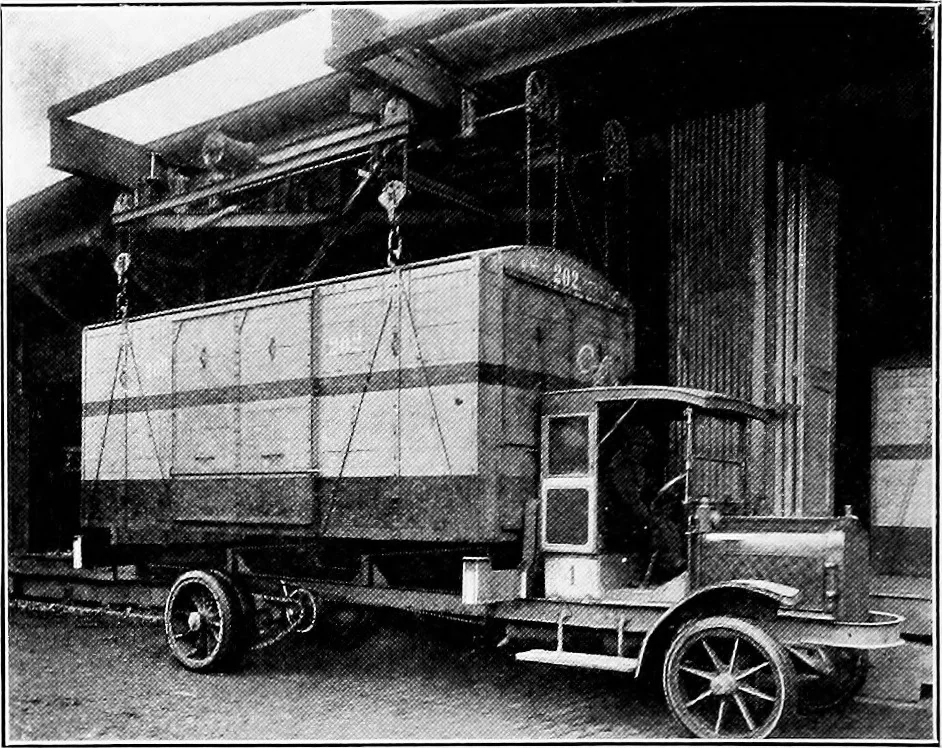 An illustration from Material handling cyclopedia; a reference book covering definitions, descriptions, illustrations and methods of use of material handling machines employed in industry, 1921, leaf 581