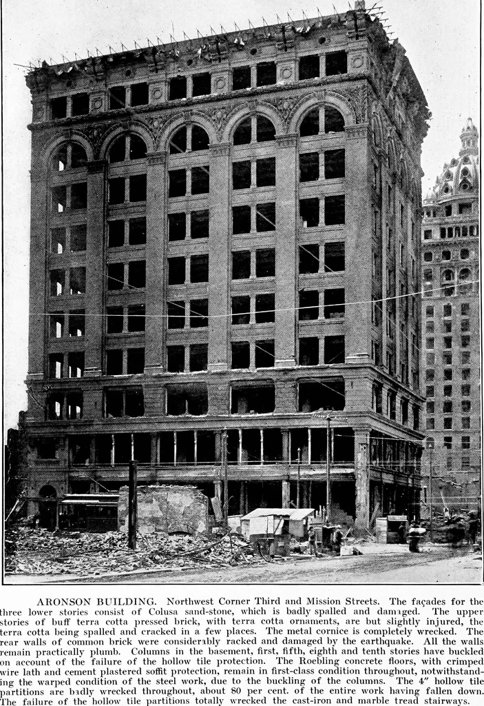 An illustration from The San Francisco earthquake and fire; a brief history of the disaster; a presentation of facts and resulting phenomena, with special reference to the efficiency of building materials, lessons of the disaster, 1906, leaf 107