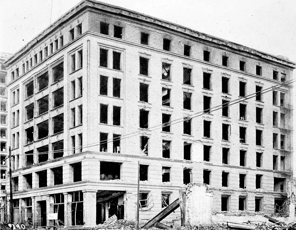 An illustration from The San Francisco earthquake and fire; a brief history of the disaster; a presentation of facts and resulting phenomena, with special reference to the efficiency of building materials, lessons of the disaster, 1906, leaf 111