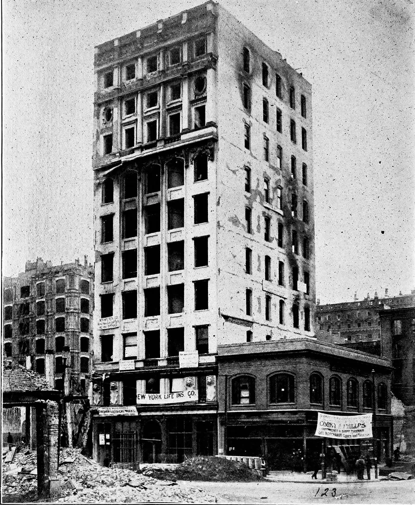 An illustration from The San Francisco earthquake and fire; a brief history of the disaster; a presentation of facts and resulting phenomena, with special reference to the efficiency of building materials, lessons of the disaster, 1906, leaf 125