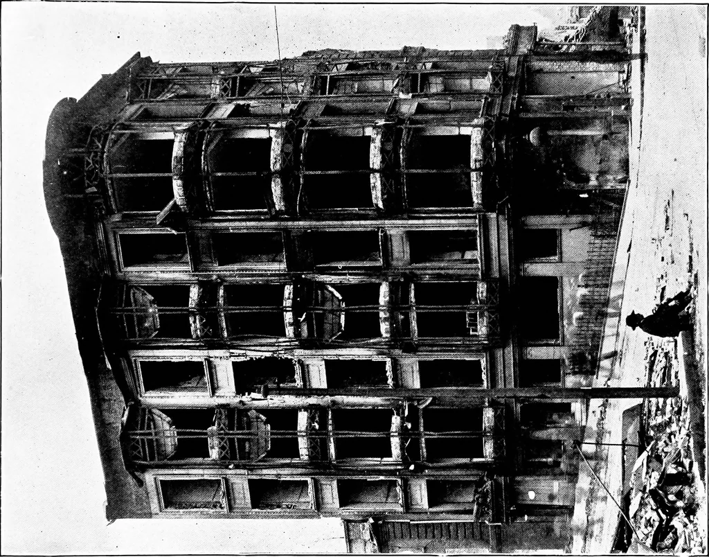An illustration from The San Francisco earthquake and fire; a brief history of the disaster; a presentation of facts and resulting phenomena, with special reference to the efficiency of building materials, lessons of the disaster, 1906, leaf 134