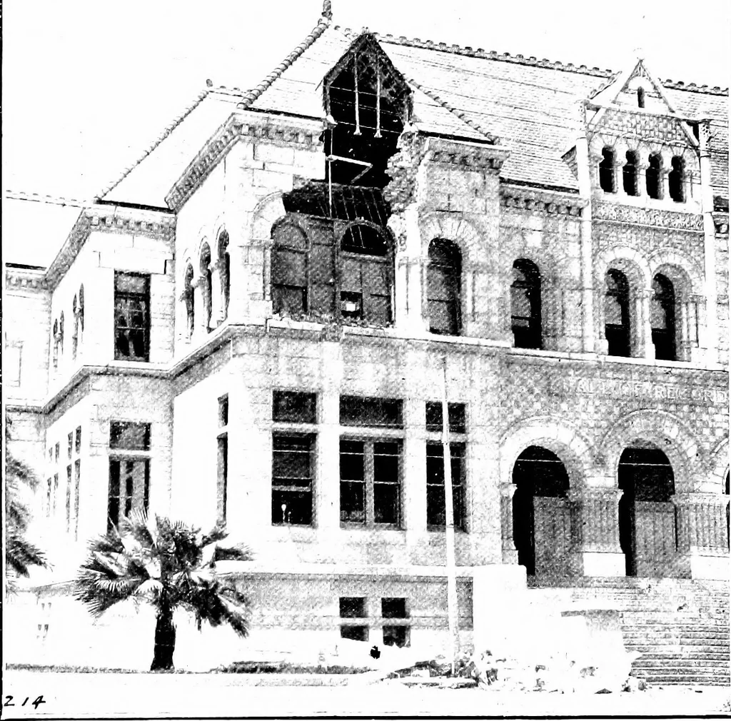 An illustration from The San Francisco earthquake and fire; a brief history of the disaster; a presentation of facts and resulting phenomena, with special reference to the efficiency of building materials, lessons of the disaster, 1906, leaf 18
