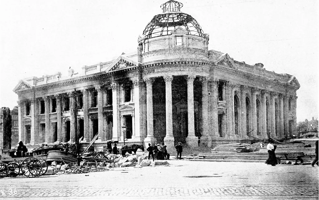 An illustration from The San Francisco earthquake and fire; a brief history of the disaster; a presentation of facts and resulting phenomena, with special reference to the efficiency of building materials, lessons of the disaster, 1906, leaf 199