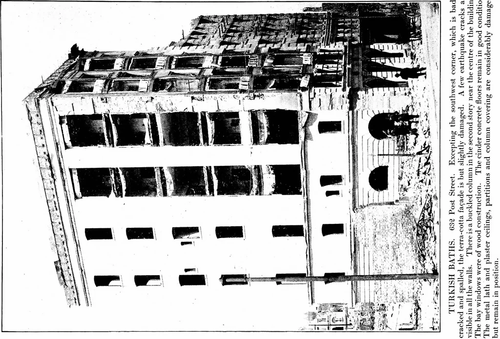 An illustration from The San Francisco earthquake and fire; a brief history of the disaster; a presentation of facts and resulting phenomena, with special reference to the efficiency of building materials, lessons of the disaster, 1906, leaf 215