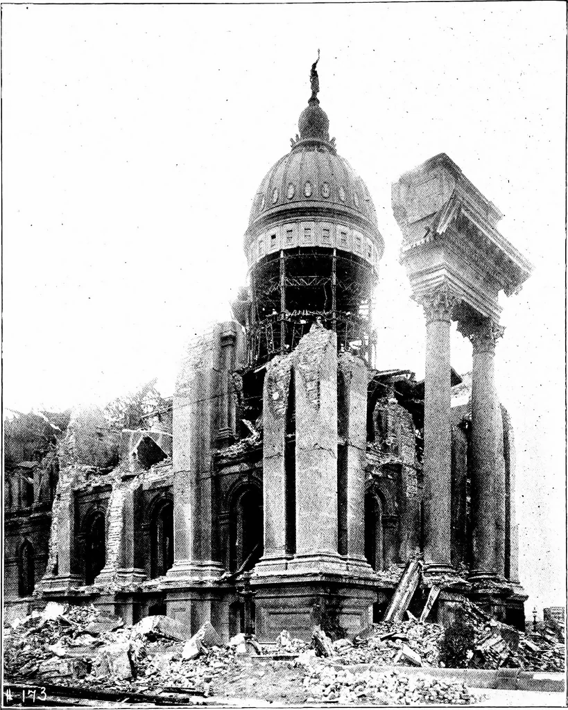 An illustration from The San Francisco earthquake and fire; a brief history of the disaster; a presentation of facts and resulting phenomena, with special reference to the efficiency of building materials, lessons of the disaster, 1906, leaf 227