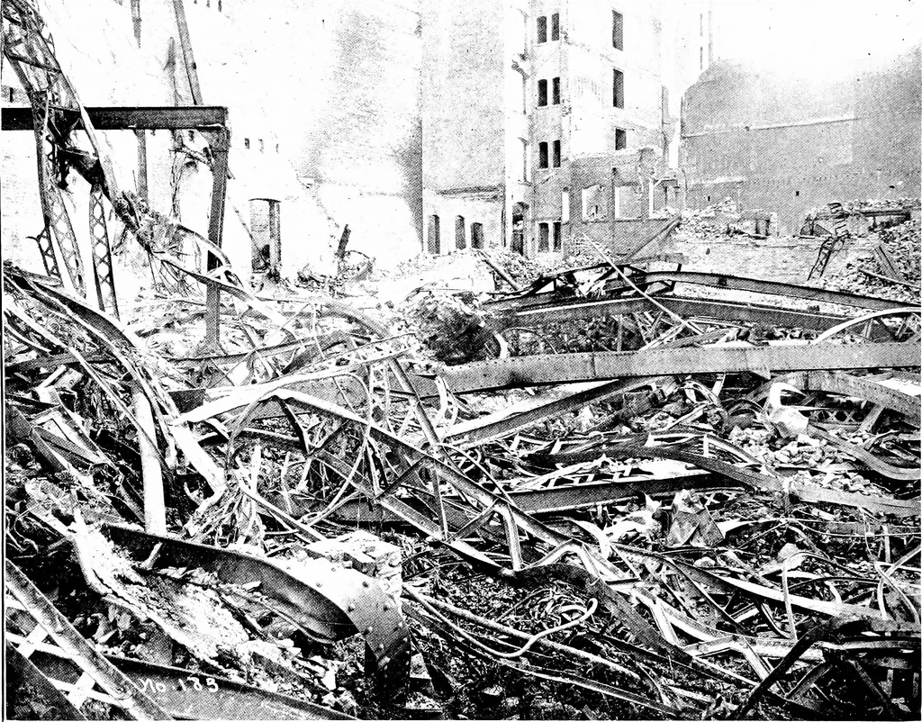 An illustration from The San Francisco earthquake and fire; a brief history of the disaster; a presentation of facts and resulting phenomena, with special reference to the efficiency of building materials, lessons of the disaster, 1906, leaf 231