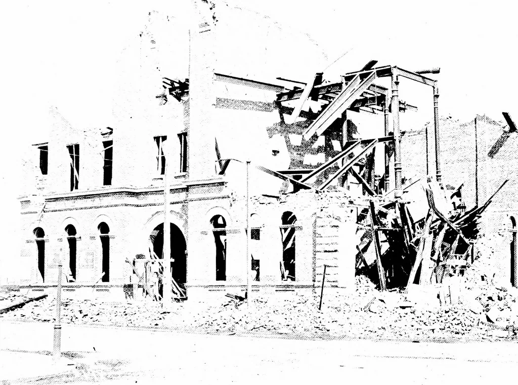 An illustration from The San Francisco earthquake and fire; a brief history of the disaster; a presentation of facts and resulting phenomena, with special reference to the efficiency of building materials, lessons of the disaster, 1906, leaf 240