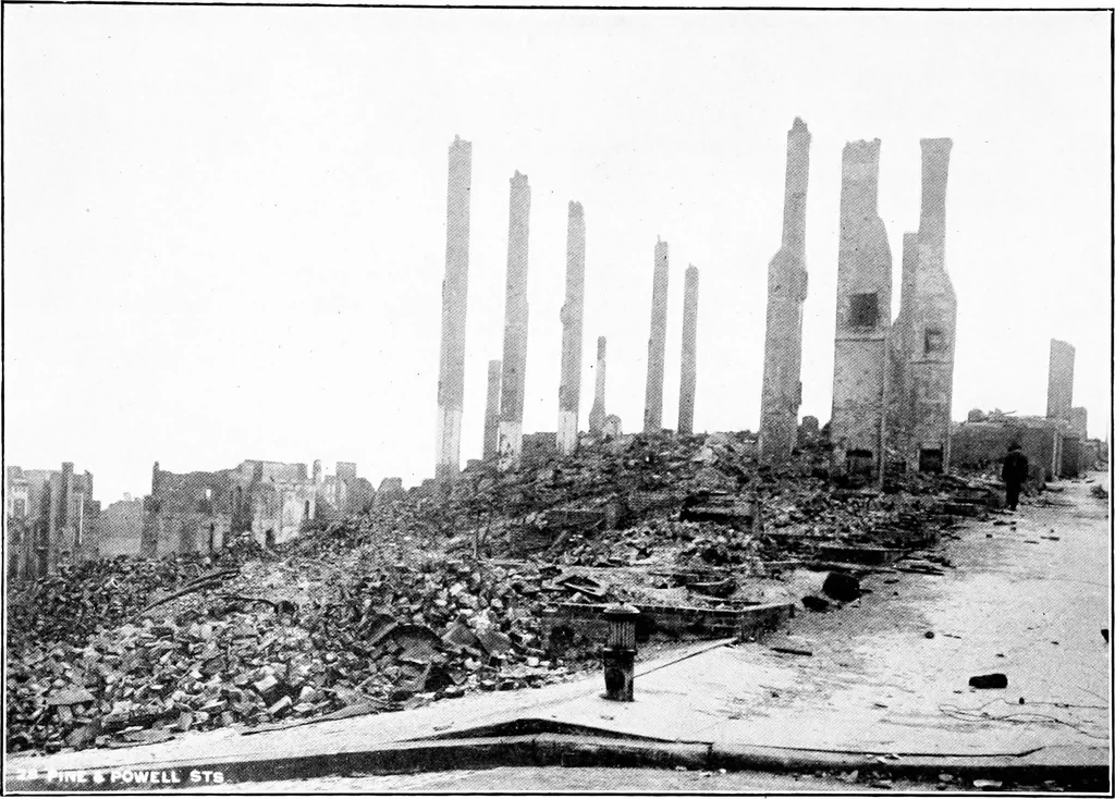 An illustration from The San Francisco earthquake and fire; a brief history of the disaster; a presentation of facts and resulting phenomena, with special reference to the efficiency of building materials, lessons of the disaster, 1906, leaf 25