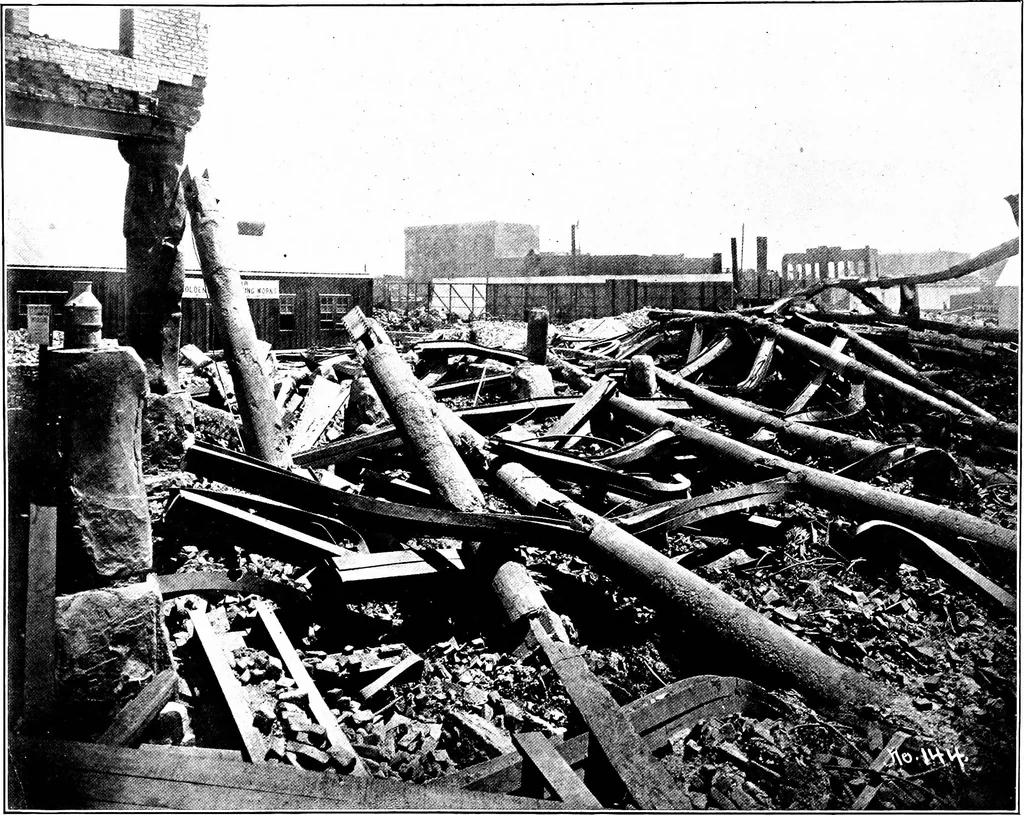 An illustration from The San Francisco earthquake and fire; a brief history of the disaster; a presentation of facts and resulting phenomena, with special reference to the efficiency of building materials, lessons of the disaster, 1906, leaf 259