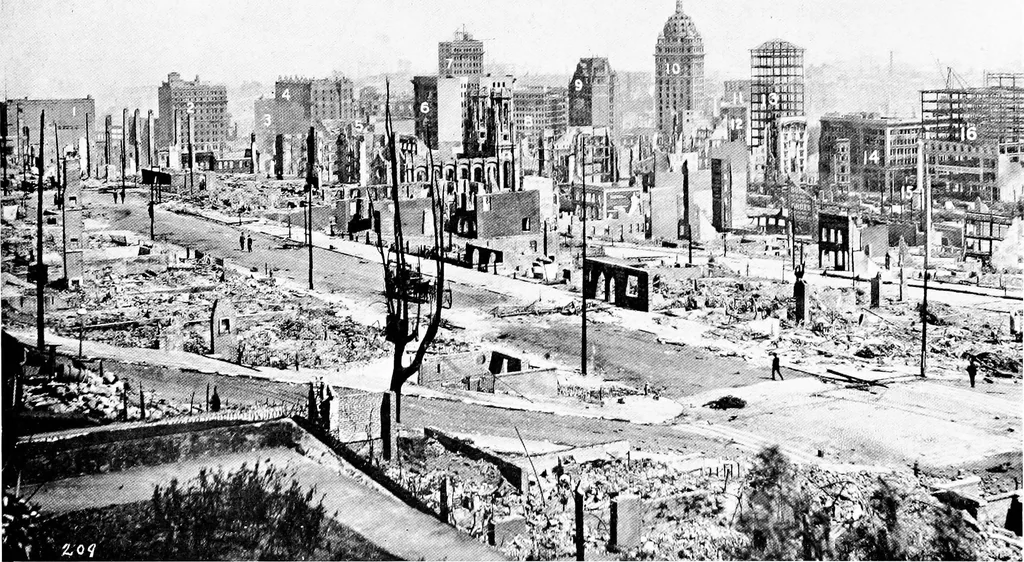An illustration from The San Francisco earthquake and fire; a brief history of the disaster; a presentation of facts and resulting phenomena, with special reference to the efficiency of building materials, lessons of the disaster, 1906, leaf 33