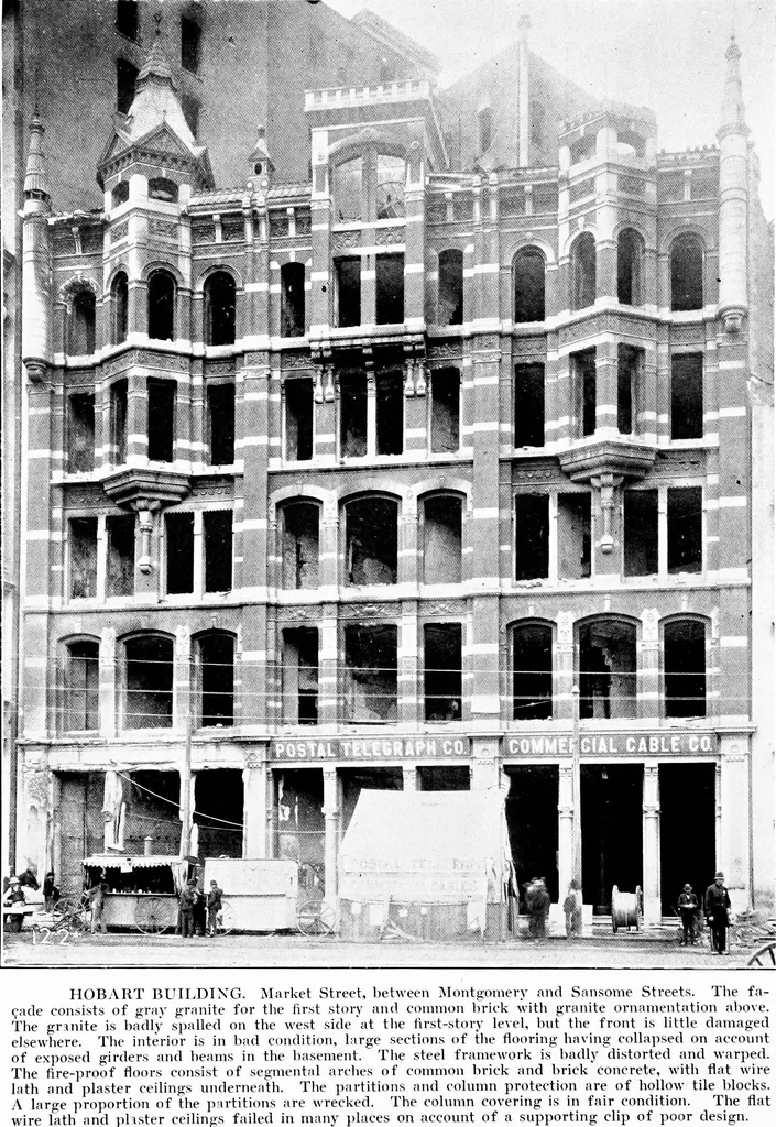 An illustration from The San Francisco earthquake and fire; a brief history of the disaster; a presentation of facts and resulting phenomena, with special reference to the efficiency of building materials, lessons of the disaster, 1906, leaf 37