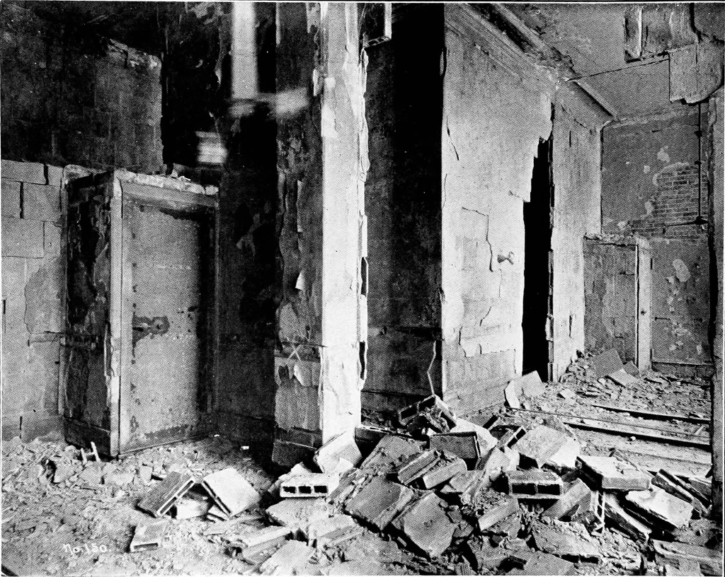 An illustration from The San Francisco earthquake and fire; a brief history of the disaster; a presentation of facts and resulting phenomena, with special reference to the efficiency of building materials, lessons of the disaster, 1906, leaf 39