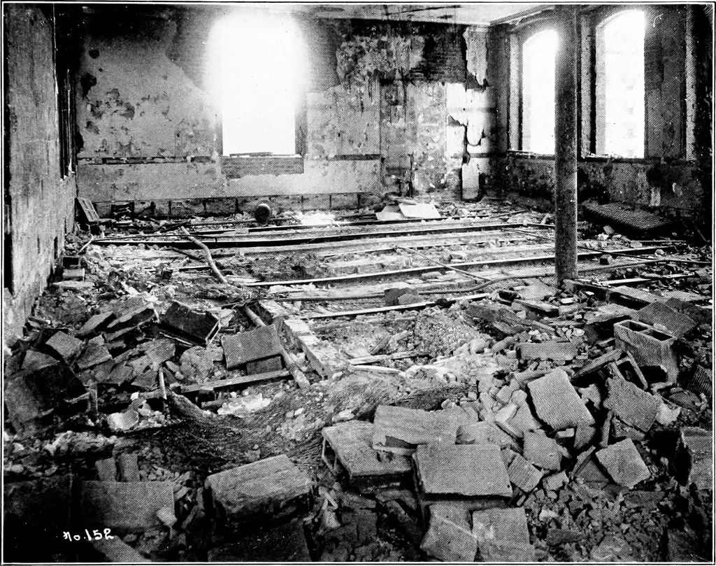 An illustration from The San Francisco earthquake and fire; a brief history of the disaster; a presentation of facts and resulting phenomena, with special reference to the efficiency of building materials, lessons of the disaster, 1906, leaf 40