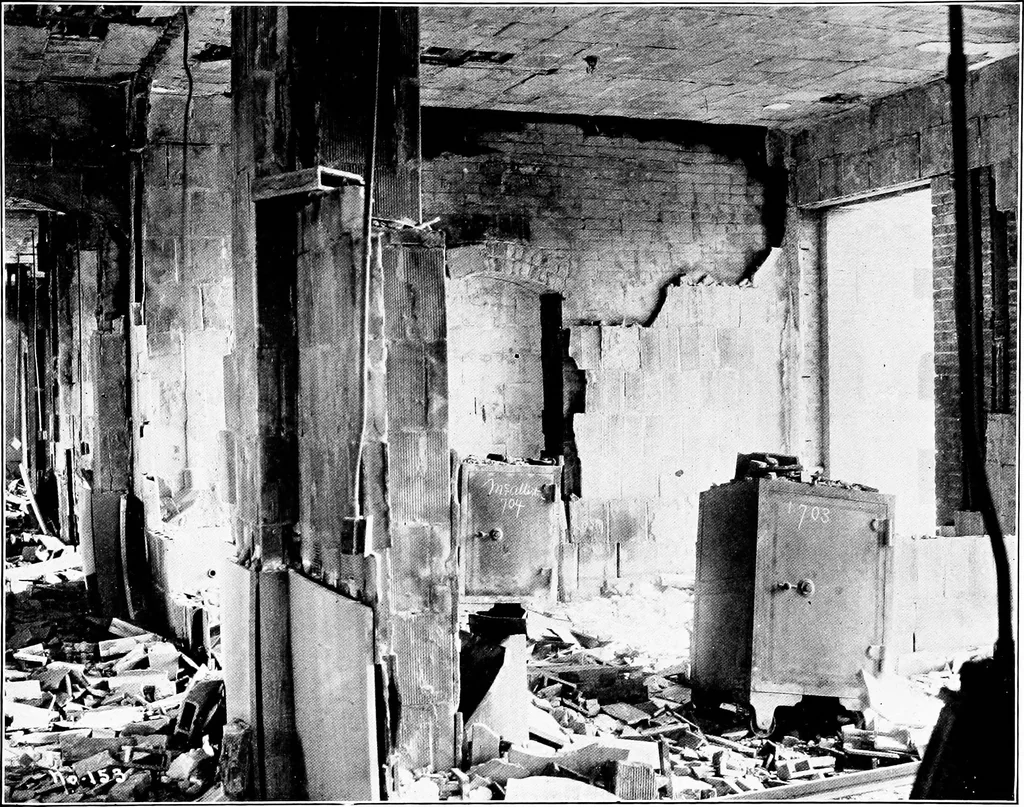 An illustration from The San Francisco earthquake and fire; a brief history of the disaster; a presentation of facts and resulting phenomena, with special reference to the efficiency of building materials, lessons of the disaster, 1906, leaf 43