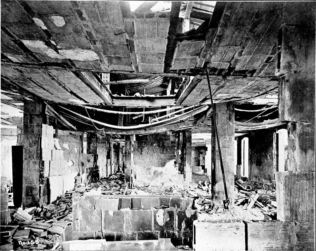 An illustration from The San Francisco earthquake and fire; a brief history of the disaster; a presentation of facts and resulting phenomena, with special reference to the efficiency of building materials, lessons of the disaster, 1906, leaf 45