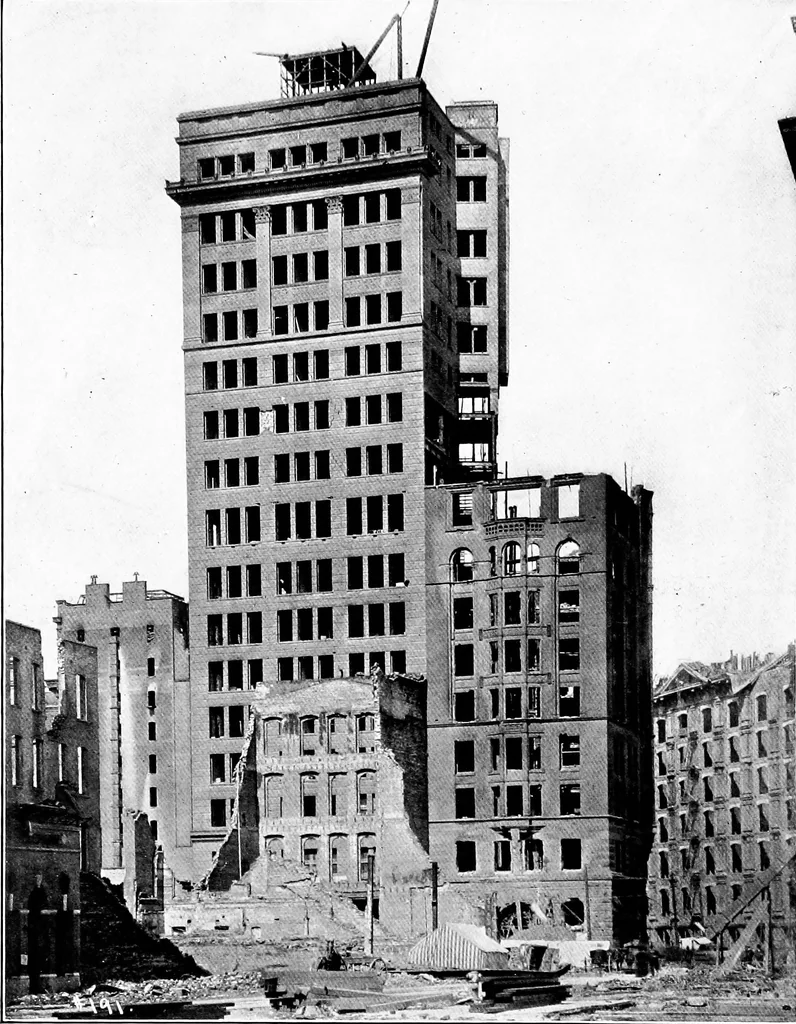 An illustration from The San Francisco earthquake and fire; a brief history of the disaster; a presentation of facts and resulting phenomena, with special reference to the efficiency of building materials, lessons of the disaster, 1906, leaf 67