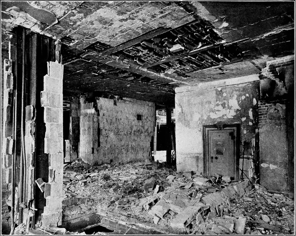 An illustration from The San Francisco earthquake and fire; a brief history of the disaster; a presentation of facts and resulting phenomena, with special reference to the efficiency of building materials, lessons of the disaster, 1906, leaf 77