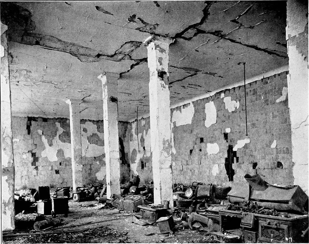 An illustration from The San Francisco earthquake and fire; a brief history of the disaster; a presentation of facts and resulting phenomena, with special reference to the efficiency of building materials, lessons of the disaster, 1906, leaf 85