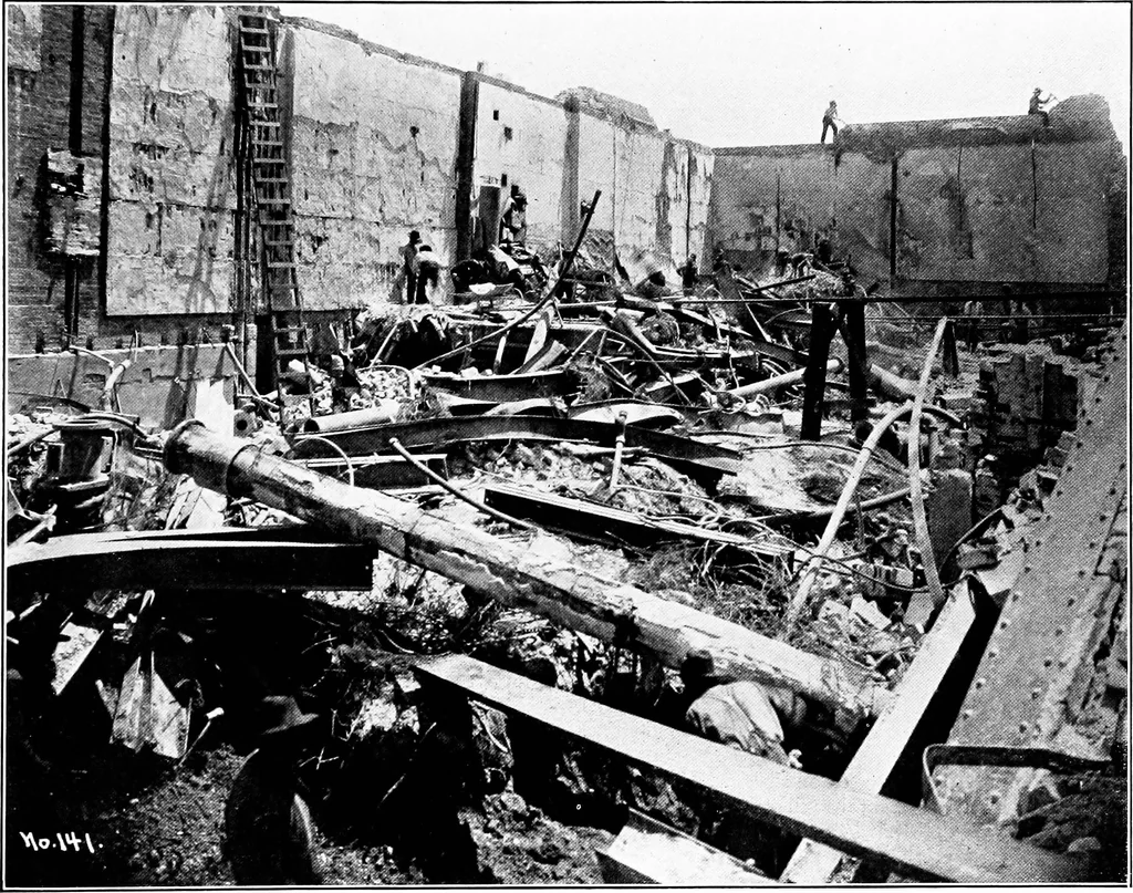 An illustration from The San Francisco earthquake and fire; a brief history of the disaster; a presentation of facts and resulting phenomena, with special reference to the efficiency of building materials, lessons of the disaster, 1906, leaf 88