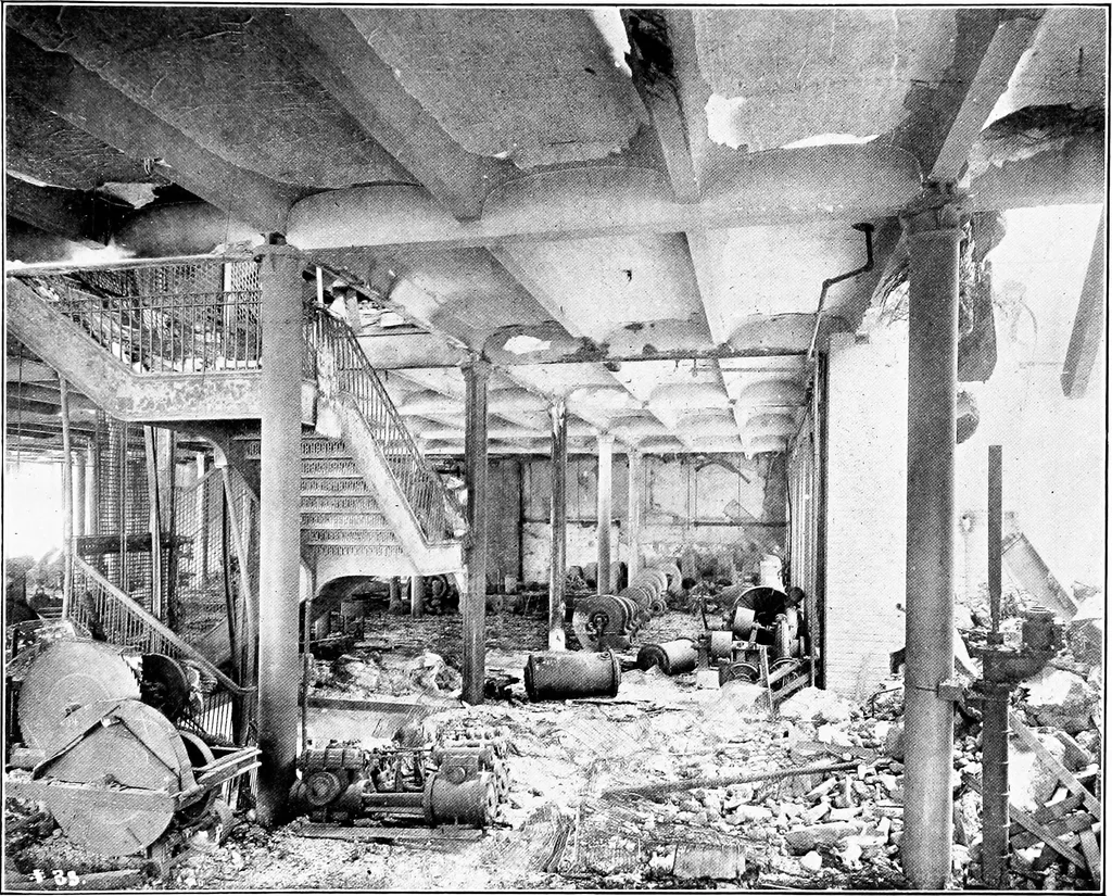 An illustration from The San Francisco earthquake and fire; a brief history of the disaster; a presentation of facts and resulting phenomena, with special reference to the efficiency of building materials, lessons of the disaster, 1906, leaf 90