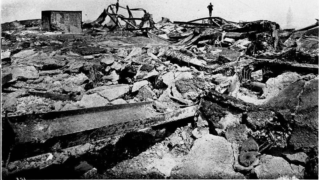 An illustration from The San Francisco earthquake and fire; a brief history of the disaster; a presentation of facts and resulting phenomena, with special reference to the efficiency of building materials, lessons of the disaster, 1906, leaf 91